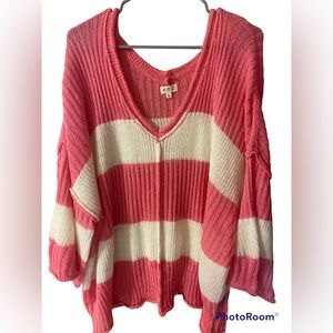 POL Pink and White Striped Open Knit Sweater (size L)